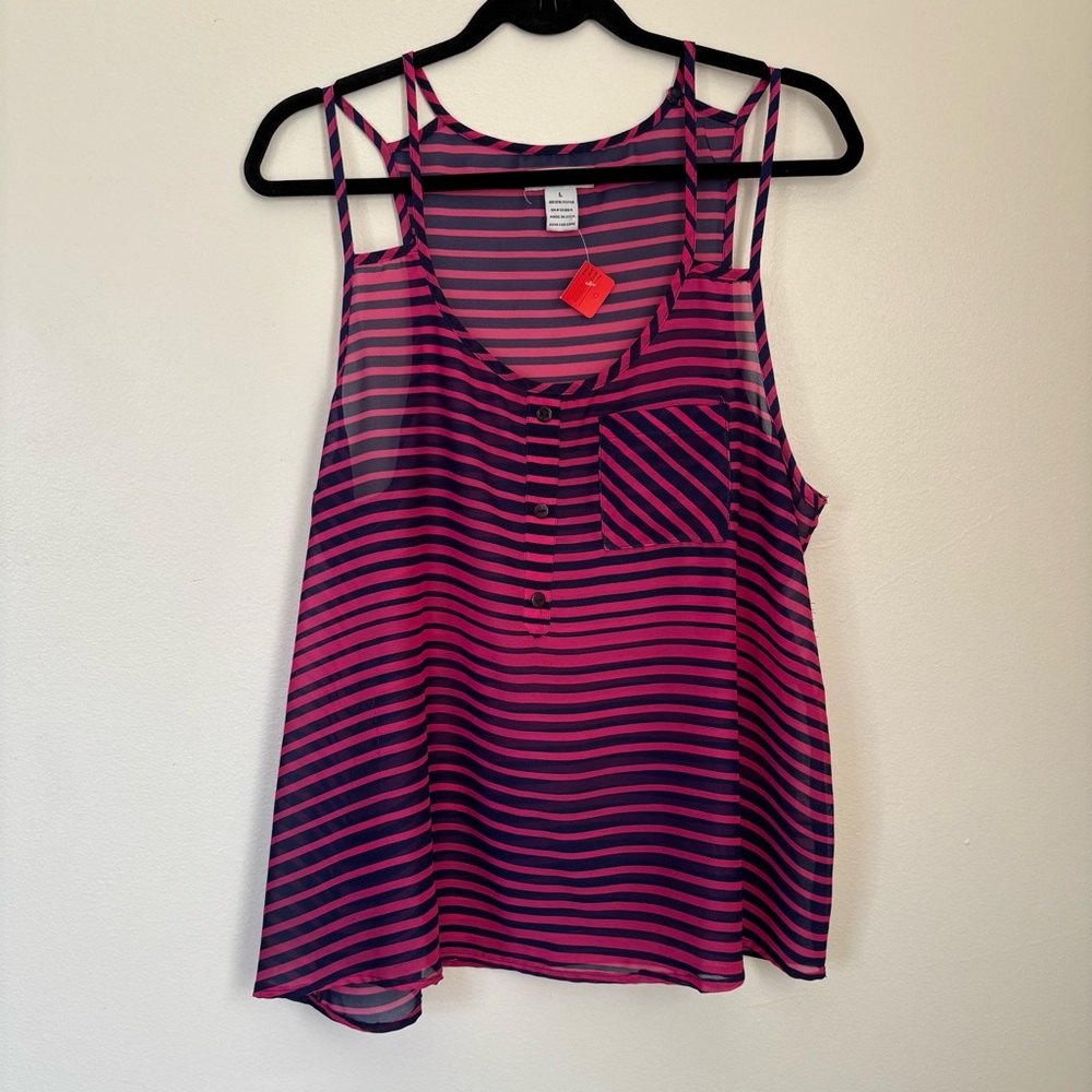 Pinky - Pink and Navy Striped Tank Size L